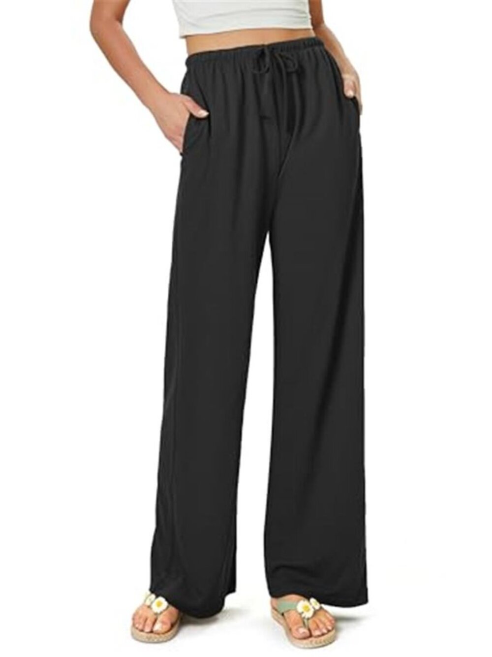 Black Flowy Palazzo Pants Women High Waist Wide Leg Beach Vacation Boho